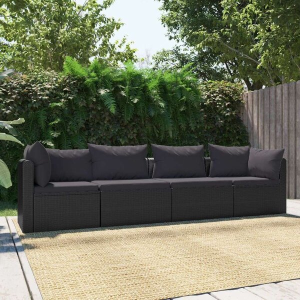 VidaXL 4-részes Kerti Ülőgarnitúra - Fekete Polyrattan