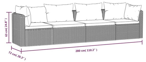 VidaXL 4-részes Kerti Ülőgarnitúra - Fekete Polyrattan