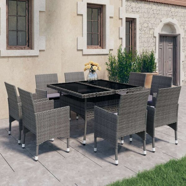 Polyrattan Kerti Étkezőgarnitúra - 9 részes - Szürke