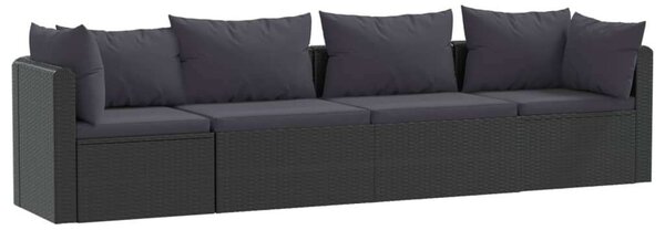 VidaXL 4-részes Kerti Ülőgarnitúra - Fekete Polyrattan