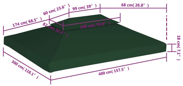 Zöld csere pavilon ponyvatető 310 g / m² 3 x 4 m