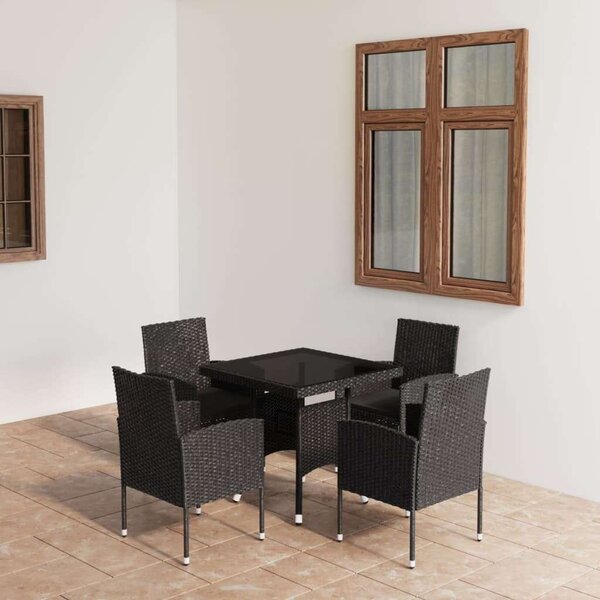 VidaXL - 5 részes Kerti Étkezőgarnitúra - Fekete Polyrattan