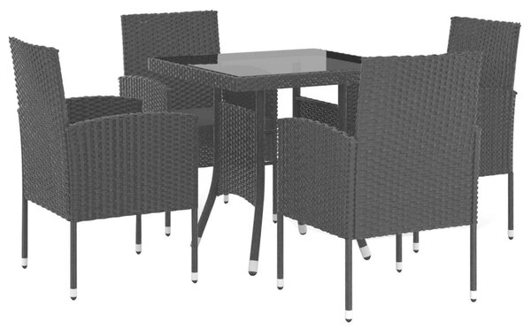 VidaXL - 5 részes Kerti Étkezőgarnitúra - Fekete Polyrattan