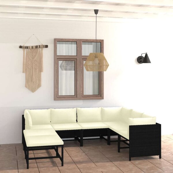 Polyrattan Kerti Bútorszett - 8 részes - Fekete