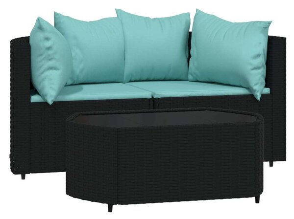 Polyrattan Kerti Ülőgarnitúra - 3 részes - Fekete