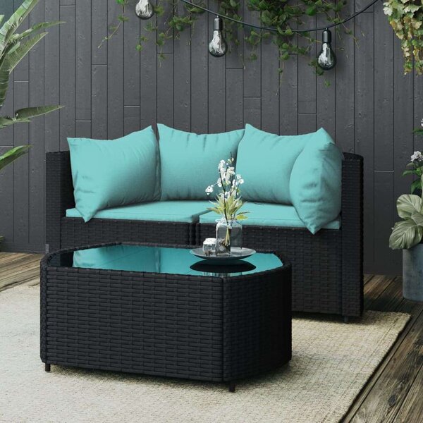 Polyrattan Kerti Ülőgarnitúra - 3 részes - Fekete