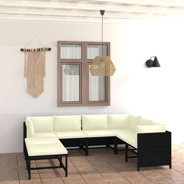 Polyrattan Kerti Bútorszett - 8 részes - Fekete