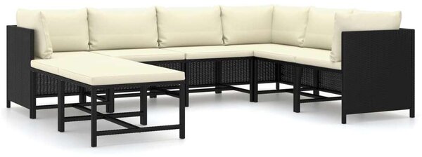 Polyrattan Kerti Bútorszett - 8 részes - Fekete