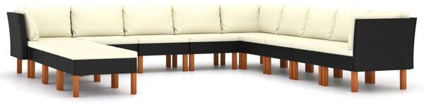 Polyrattan Kerti Ülőgarnitúra - 12 részes - Fekete