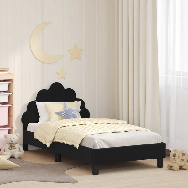 VidaXL Gyerekágy kerettel fejtámlával Fekete 80 x 160 cm Bársony
