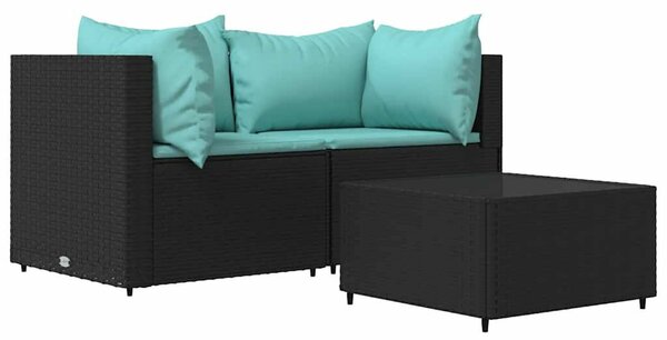Polyrattan Kerti Ülőgarnitúra - 3 részes - Fekete