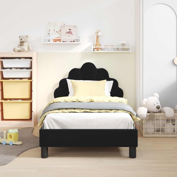 VidaXL Gyerekágy kerettel fejtámlával Fekete 80 x 160 cm Bársony