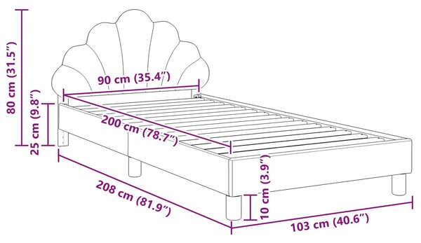 VidaXL Gyerekágy kerettel fejtámlával Lila 90 x 200 cm Bársony