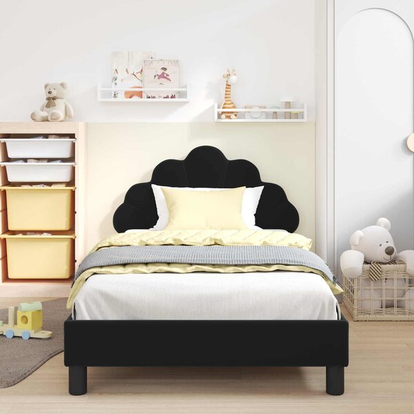 VidaXL Gyerekágy kerettel fejtámlával Fekete 90 x 190 cm Bársony