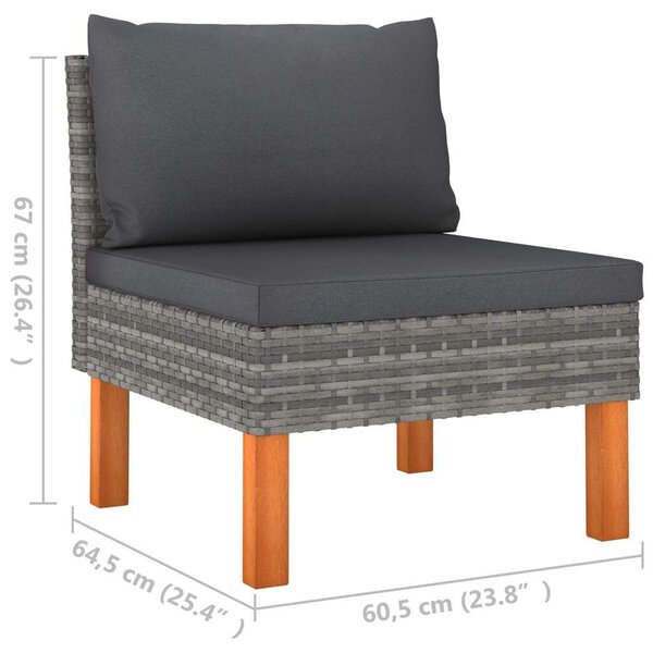 Polyrattan Kerti Ülőgarnitúra - 7 részes - Szürke