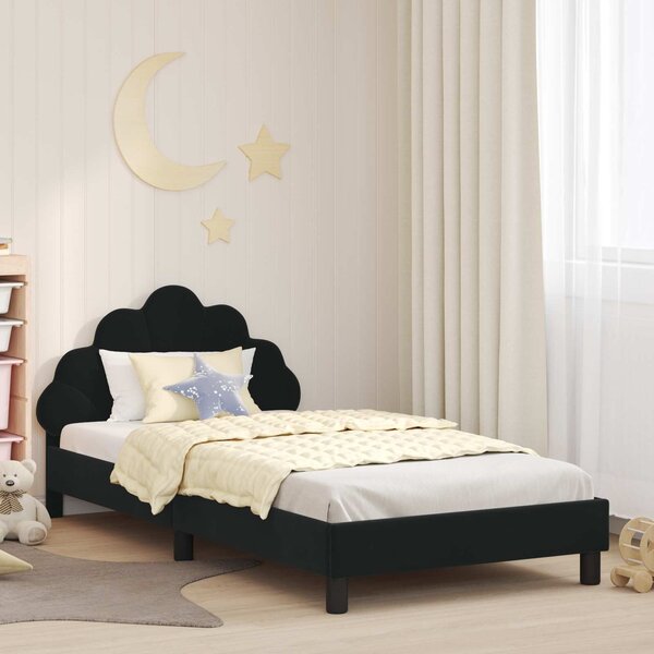 VidaXL Gyerekágy kerettel fejtámlával Fekete 90 x 190 cm Bársony