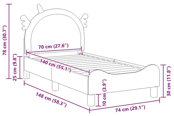 VidaXL Gyerekágy keret fejtámlával Rózsaszín 70 x 140 cm PU