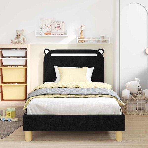 VidaXL Gyerekágy kerettel fejtámlával Fekete 90 x 190 cm Szövet