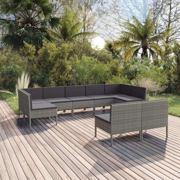 Polyrattan Kerti Ülőgarnitúra - 9 részes - Szürke