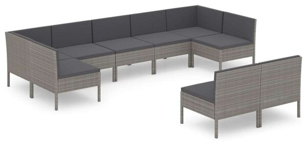 Polyrattan Kerti Ülőgarnitúra - 9 részes - Szürke