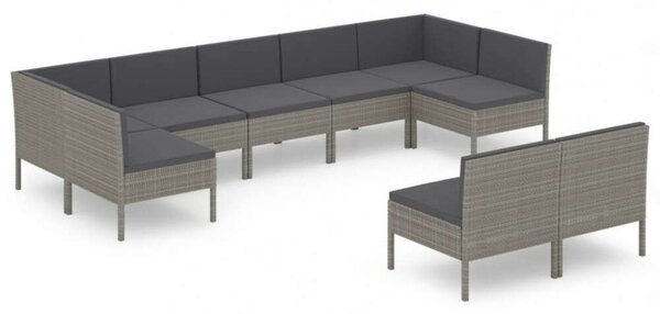 Polyrattan Kerti Ülőgarnitúra - 9 részes - Szürke