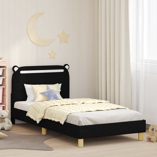VidaXL Gyerekágy kerettel fejtámlával Fekete 90 x 190 cm Szövet