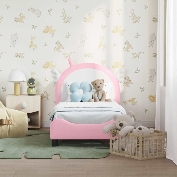 VidaXL Gyerekágy keret fejtámlával Rózsaszín 70 x 140 cm PU