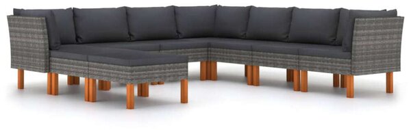 Polyrattan Kerti Ülőgarnitúra - 9 részes - Szürke