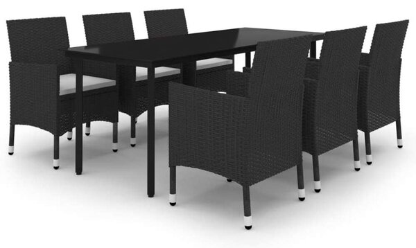 Polyrattan Kerti Étkezőgarnitúra - 7 részes - Fekete