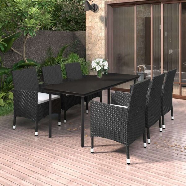 Polyrattan Kerti Étkezőgarnitúra - 7 részes - Fekete