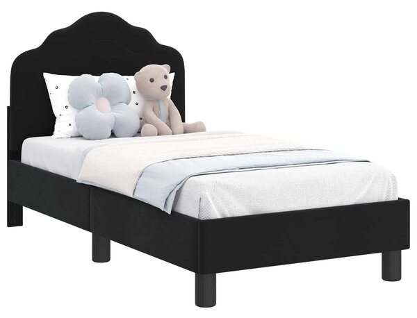 VidaXL Gyerekágy keret fejtámlával Fekete 70 x 140 cm Bársony