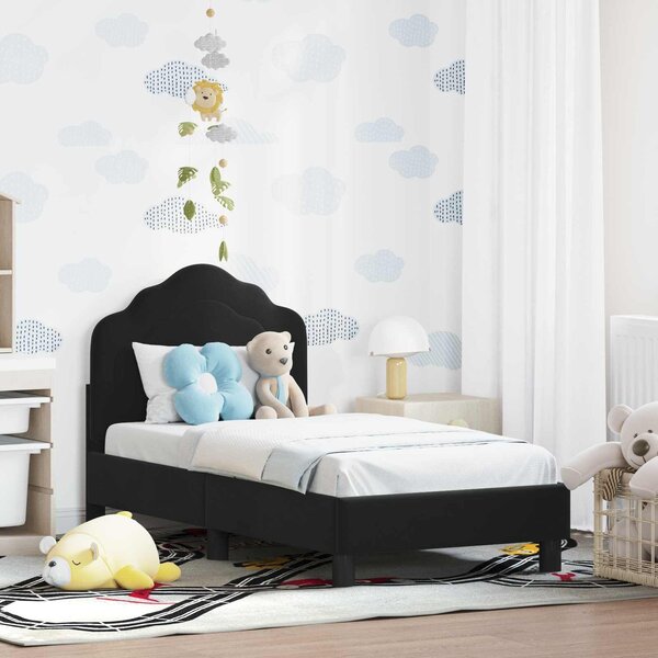VidaXL Gyerekágy keret fejtámlával Fekete 70 x 140 cm Bársony