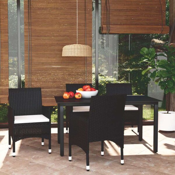 Polyrattan Kerti Étkezőgarnitúra - 5 részes - Fekete