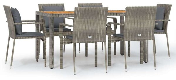 Polyrattan Kerti Étkezőgarnitúra - 7 részes - Szürke