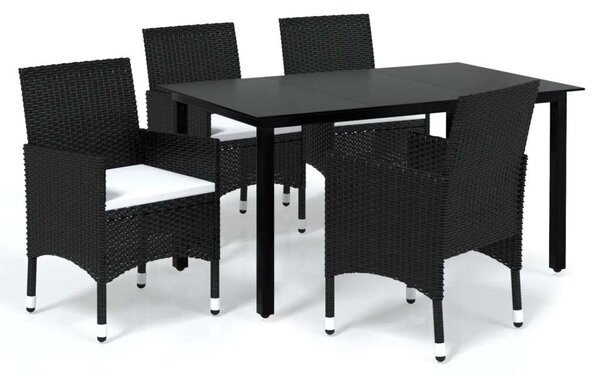 Polyrattan Kerti Étkezőgarnitúra - 5 részes - Fekete