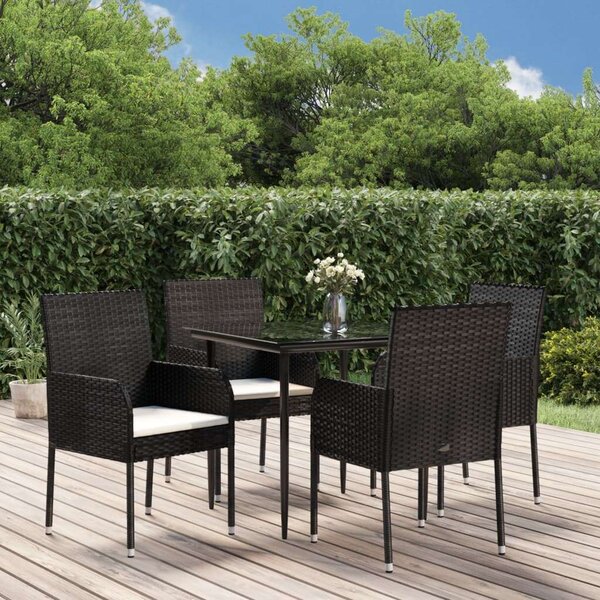 Polyrattan Kerti Étkezőgarnitúra - 5 részes - Fekete