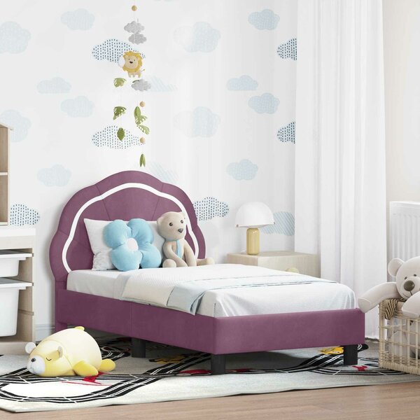 VidaXL Gyerekágy keret fejtámlával Lila 70 x 140 cm Bársony