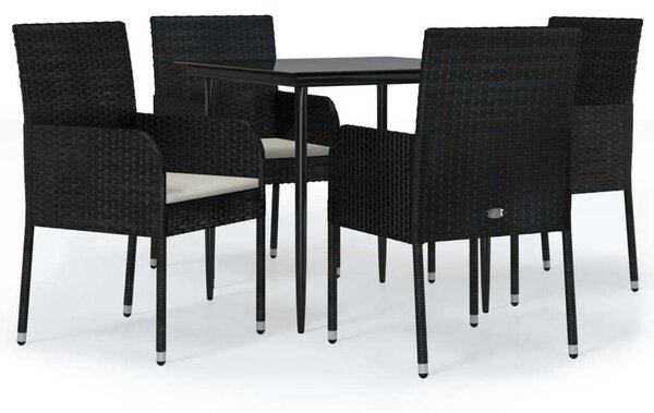 Polyrattan Kerti Étkezőgarnitúra - 5 részes - Fekete