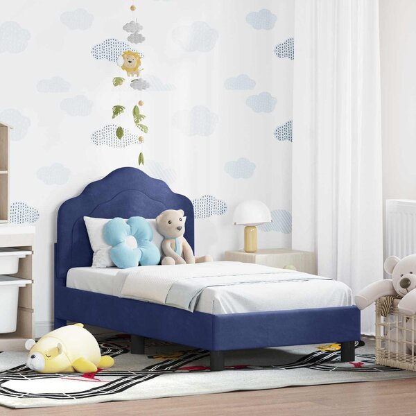 VidaXL Gyerekágy keret fejtámlával Rendőrségi kék 70 x 140 cm Bársony