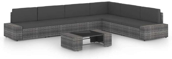 7 részes szürke polyrattan kerti ülőgarnitúra párnákkal