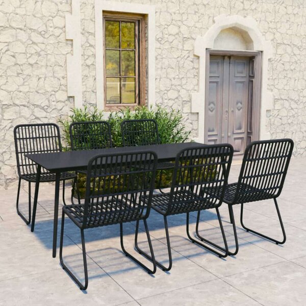 Polyrattan Kültéri Étkezőgarnitúra - 7 részes - Fekete