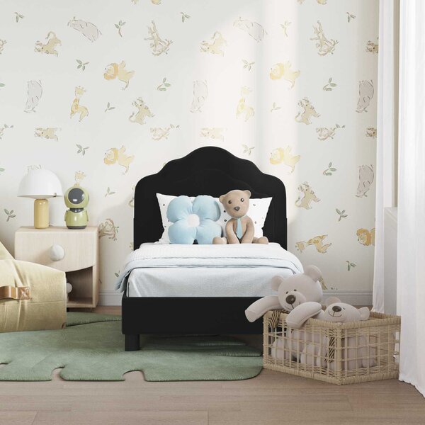 VidaXL Gyerekágy keret fejtámlával Fekete 70 x 140 cm Bársony