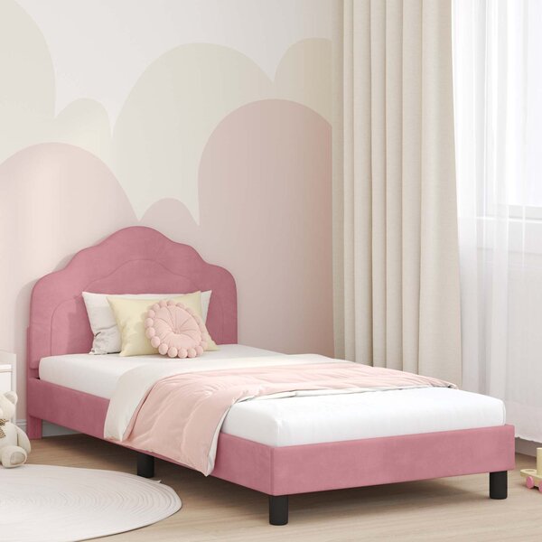 VidaXL Gyerekágy kerettel fejtámlával Rózsaszín 90 x 190 cm Bársony