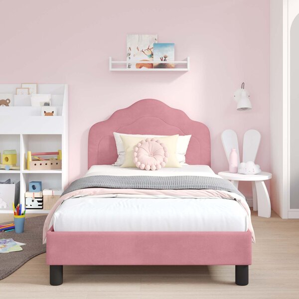 VidaXL Gyerekágy kerettel fejtámlával Rózsaszín 90 x 190 cm Bársony
