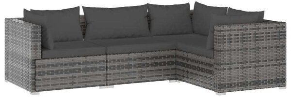 4-részes szürke polyrattan kerti ülőgarnitúra párnákkal