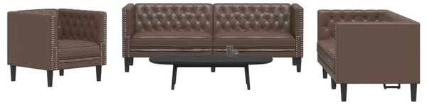 3 részes barna műbőr Chesterfield kanapégarnitúra
