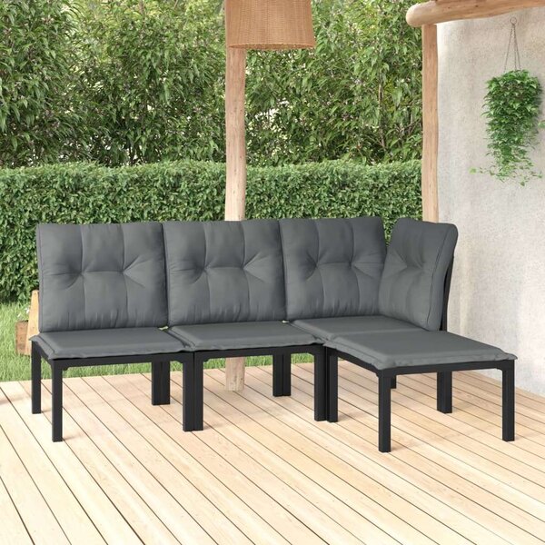 4 részes Polyrattan Kerti Ülőgarnitúra - Fekete-Szürke