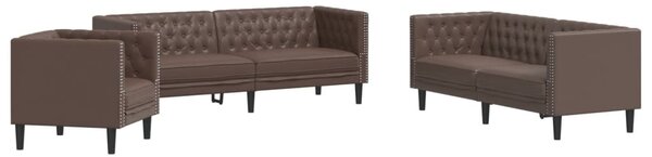 3 részes barna műbőr Chesterfield kanapégarnitúra