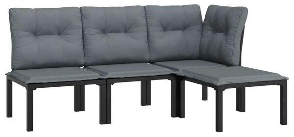 4 részes Polyrattan Kerti Ülőgarnitúra - Fekete-Szürke