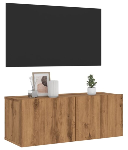Kézműves tölgy színű szerelt fa fali TV-szekrény 80x30x30 cm
